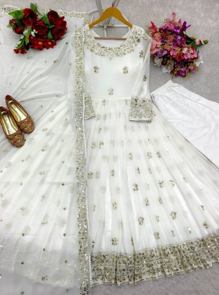 Top Trending Readymade Georgette Gown with Pant Heavy Embroidery & Flawless Fit Ready To Wear Collection