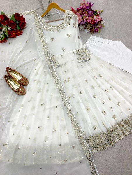Top Trending Readymade Georgette Gown with Pant Heavy Embroidery & Flawless Fit Ready To Wear Collection
