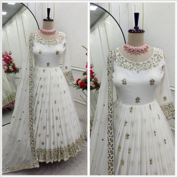 Top Trending Readymade Georgette Gown with Pant Heavy Embroidery & Flawless Fit Ready To Wear Collection