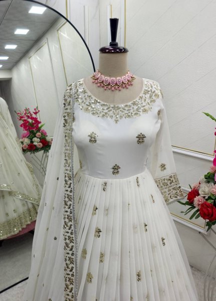 Top Trending Readymade Georgette Gown with Pant Heavy Embroidery & Flawless Fit Ready To Wear Collection
