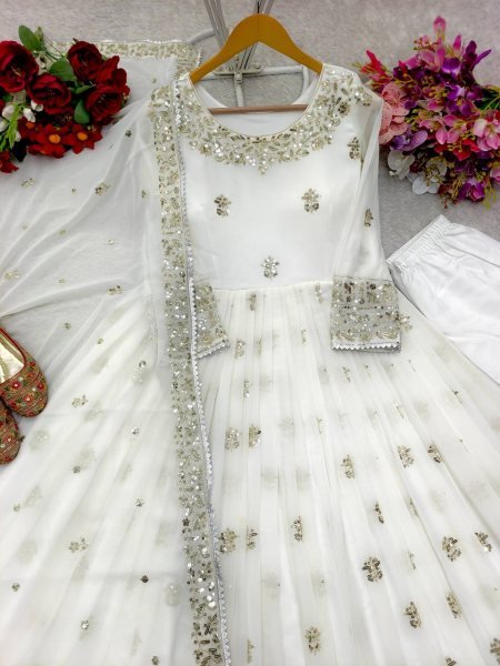 Top Trending Readymade Georgette Gown with Pant Heavy Embroidery & Flawless Fit Ready To Wear Collection