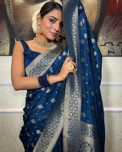 Traditional Beautiful Blue Colour Zari Work Banarasi Soft Silk Saree  Banarasi Saree Wholesale