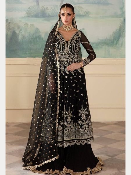 Traditional Black Heavy Georgette with Embroidery Work Pakistani Suit 