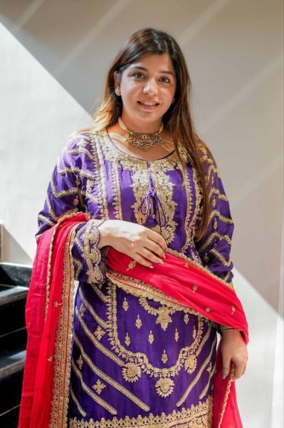 Traditional Chinon Silk Sharara Set Intricate Sequin & Cording Embroidery for Special Occasions Ready To Wear Collection