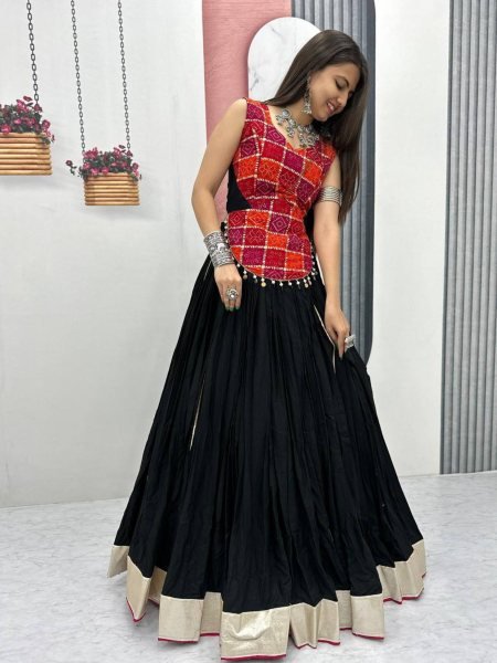 Traditional Black Cotton Lehenga with Heavy Flair   Mirror Work Look Perfect for Garba Nights 
