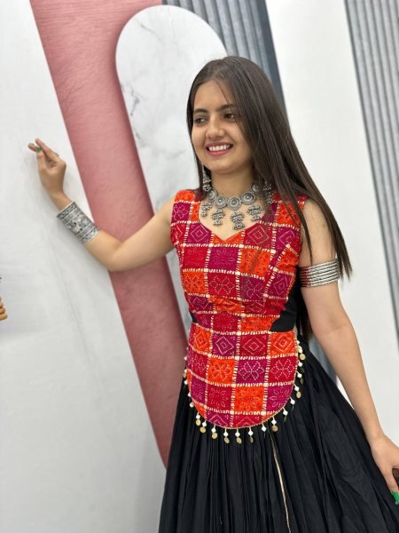 Traditional Black Cotton Lehenga with Heavy Flair   Mirror Work Look Perfect for Garba Nights Navratri Lehnega Choli