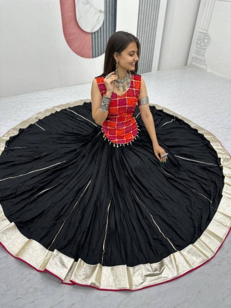 Traditional Black Cotton Lehenga with Heavy Flair   Mirror Work Look Perfect for Garba Nights Navratri Lehnega Choli