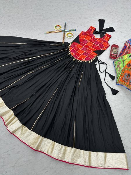 Traditional Black Cotton Lehenga with Heavy Flair   Mirror Work Look Perfect for Garba Nights Navratri Lehnega Choli