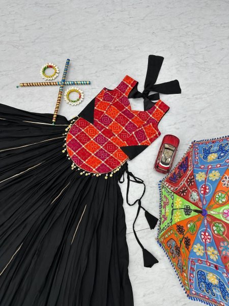 Traditional Black Cotton Lehenga with Heavy Flair   Mirror Work Look Perfect for Garba Nights Navratri Lehnega Choli