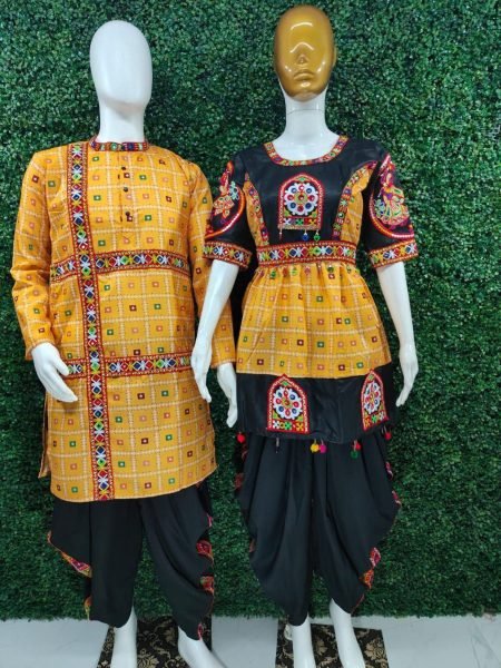 Traditional Indian Navratri Outfit for Couples Mirror Work Kediya and Kurta Combo 
