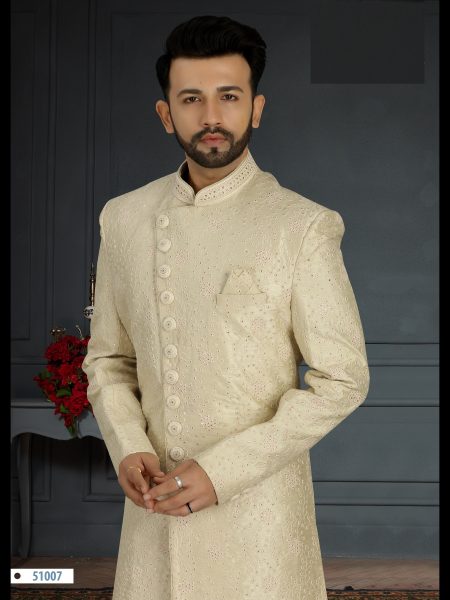 Traditional  Jacquard Silk with Hand Work, Sequence & Embroidery mens SHERWANI Collection  Kurta Pajama Wholesale