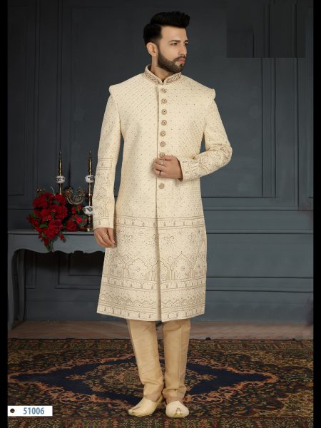 Traditional  Jacquard Silk with Hand Work, Sequence & Embroidery mens SHERWANI Collection  Kurta Pajama Wholesale