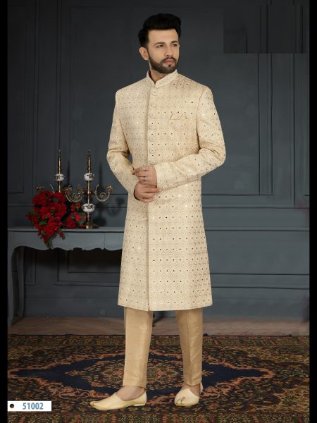 Traditional  Jacquard Silk with Hand Work, Sequence & Embroidery mens SHERWANI Collection  Kurta Pajama Wholesale