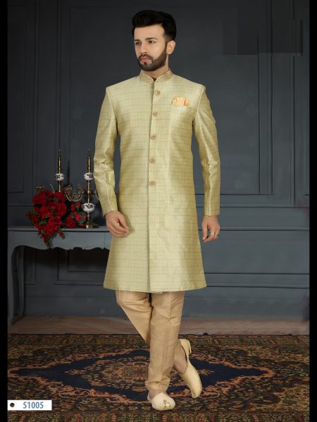 Traditional  Jacquard Silk with Hand Work, Sequence & Embroidery mens SHERWANI Collection  Kurta Pajama Wholesale