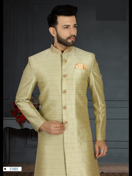 Traditional  Jacquard Silk with Hand Work, Sequence & Embroidery mens SHERWANI Collection  Kurta Pajama Wholesale