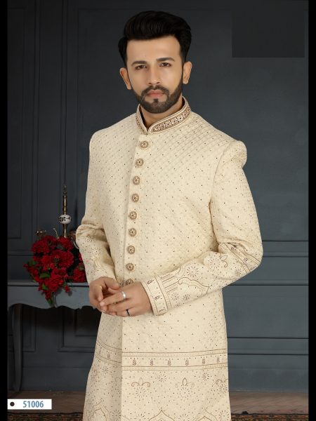 Traditional  Jacquard Silk with Hand Work, Sequence & Embroidery mens SHERWANI Collection  Kurta Pajama Wholesale