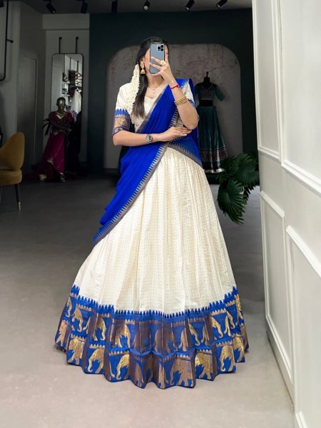  Traditional Poly Cotton Lehenga Set with Zari Weaving   Georgette Dupatta 