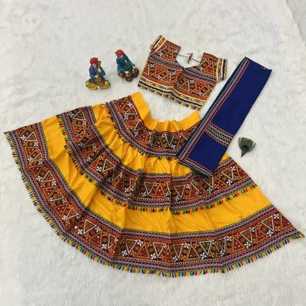Traditional Rayon Cotton Lehenga Choli With Real Mirror Work Girls Wear