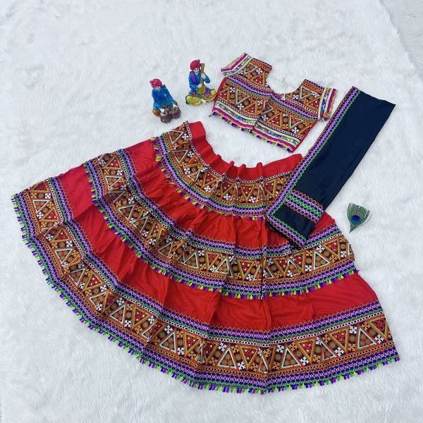 Traditional Rayon Cotton Lehenga Choli With Real Mirror Work Girls Wear