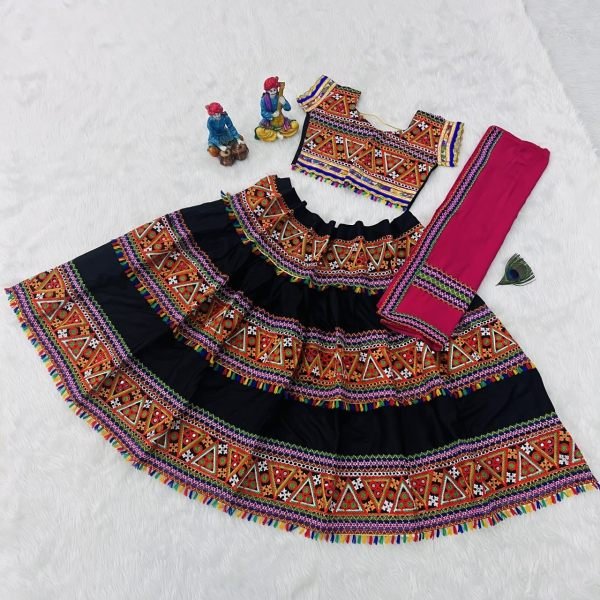 Traditional Rayon Cotton Lehenga Choli With Real Mirror Work Girls Wear