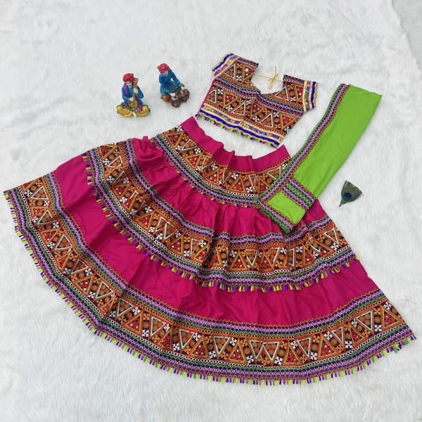 Traditional Rayon Cotton Lehenga Choli With Real Mirror Work Girls Wear