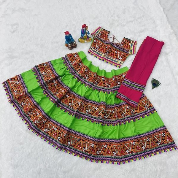 Traditional Rayon Cotton Lehenga Choli With Real Mirror Work Girls Wear