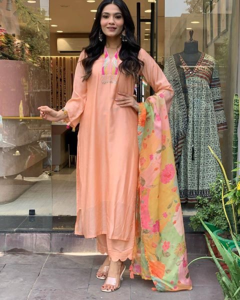 Traditional  Rayon Slub Kurti Set with Printed Dupatta     Sizes S to XXL  New Collection 3 Piece Kurti Set