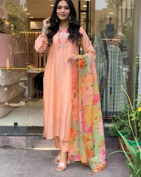 Traditional  Rayon Slub Kurti Set with Printed Dupatta     Sizes S to XXL  New Collection 3 Piece Kurti Set
