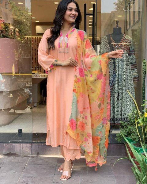 Traditional  Rayon Slub Kurti Set with Printed Dupatta     Sizes S to XXL  New Collection 3 Piece Kurti Set