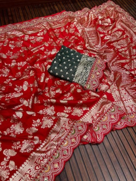 Traditional Red Banarasi Saree with Handloom Style Zari Weaving Wedding Collection for Export Banarasi Saree Wholesale
