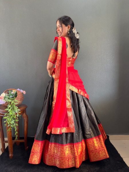 Traditional South Indian Look Cotton Lehenga Choli with Heavy Border & Fancy Dupatta Set Wedding Set Half Saree Lehenga