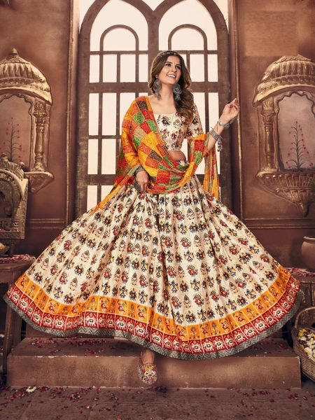 Traditional Wear Heavy Cotton Satin Printed Lehenga Choli Navratri Lehnega Choli