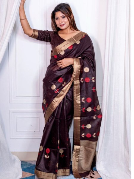 Traditional Wear Linen Silk Saree With Weaving Border Silk Sarees Wholesale