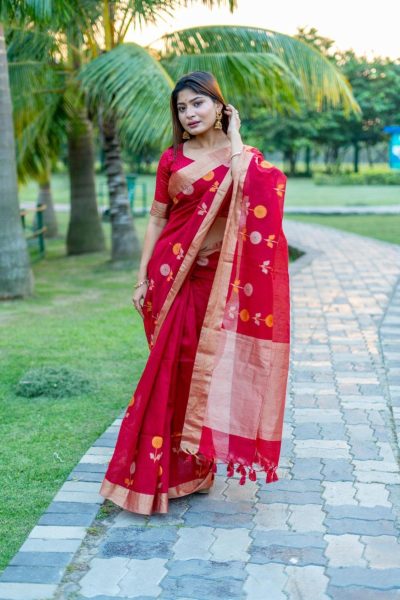 Traditional Wear Linen Silk Saree With Weaving Border Silk Sarees Wholesale