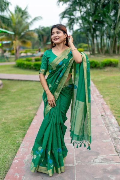 Traditional Wear Linen Silk Saree With Weaving Border Silk Sarees Wholesale