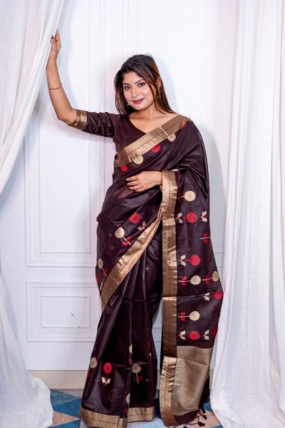 Traditional Wear Linen Silk Saree With Weaving Border Silk Sarees Wholesale