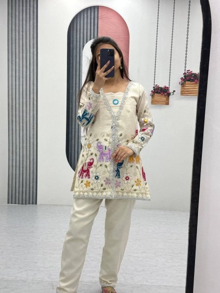 Traditional Wear Readymade Indo Western Co Ord Set Embroidered Tissue Silk Koti Best Wholesale Deals for Online Shopping 