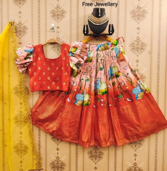 Traditional Zari Silk Lehenga For Kid Wear Girls Wear