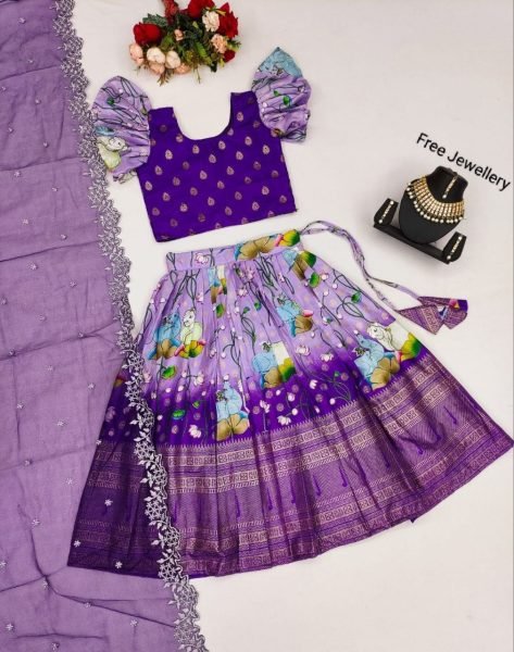 Traditional Zari Silk Lehenga For Kid Wear Girls Wear