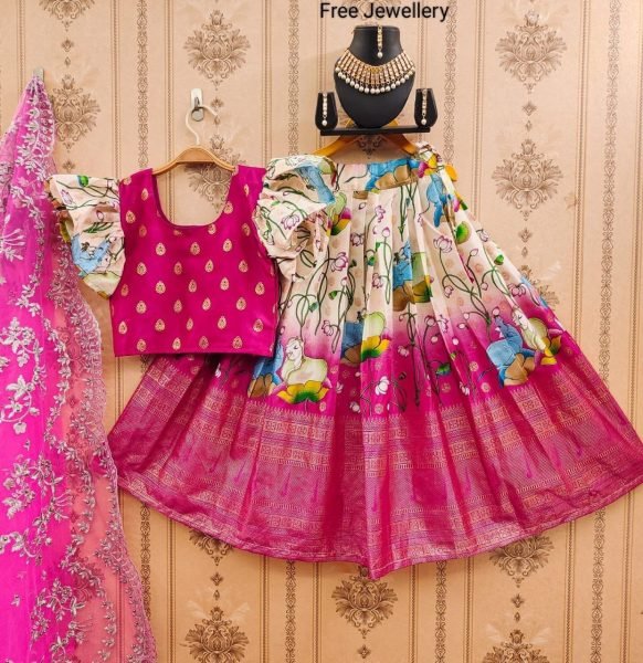 Traditional Zari Silk Lehenga For Kid Wear Girls Wear