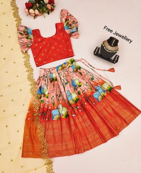 Traditional Zari Silk Lehenga For Kid Wear Girls Wear