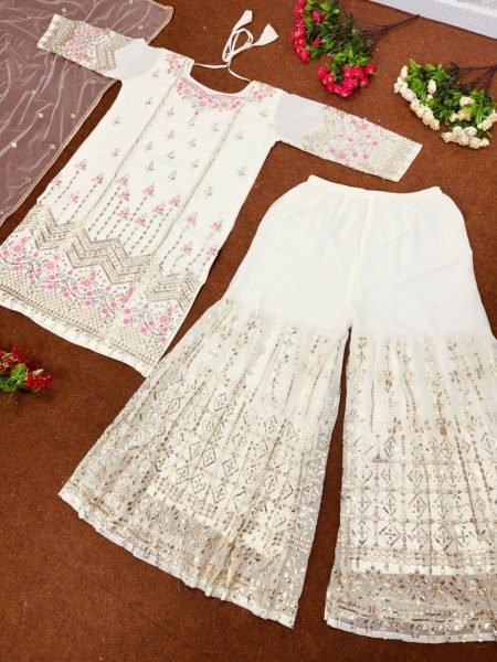 Tranding Georgette Plazzo Suits With Embroidery Work  Designer Plazzo Salwar Suits Wholesale