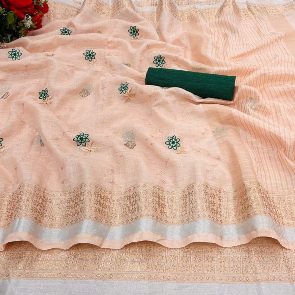 Tranding Original Linen Cotton With Zari   Embroidery All Over Saree Cotton Sarees Wholesale