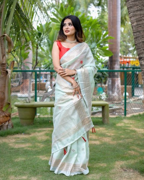 Tranding Original Linen Cotton With Zari   Embroidery All Over Saree Cotton Sarees Wholesale