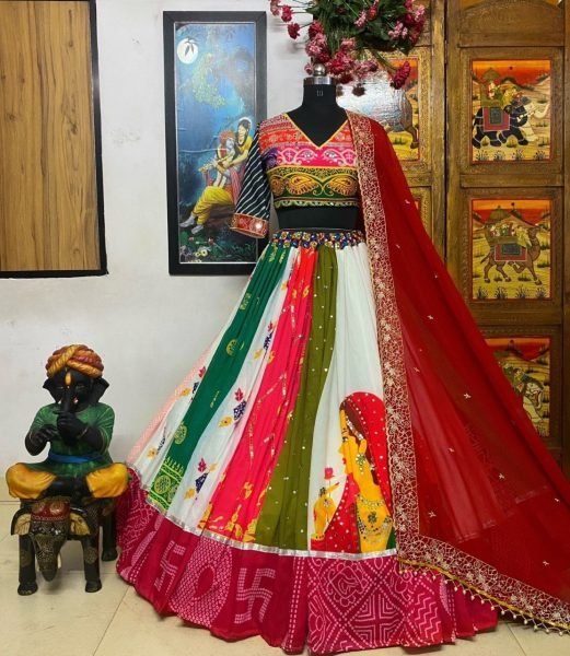 Tranditional Muslin Cotton Printed Navratri Lehenga Choli Navratri Lehnega Choli