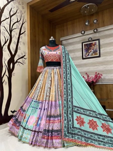 Trending Design Muslin Cotton Mirror Work Lehenga Choli Navratri Lehnega Choli