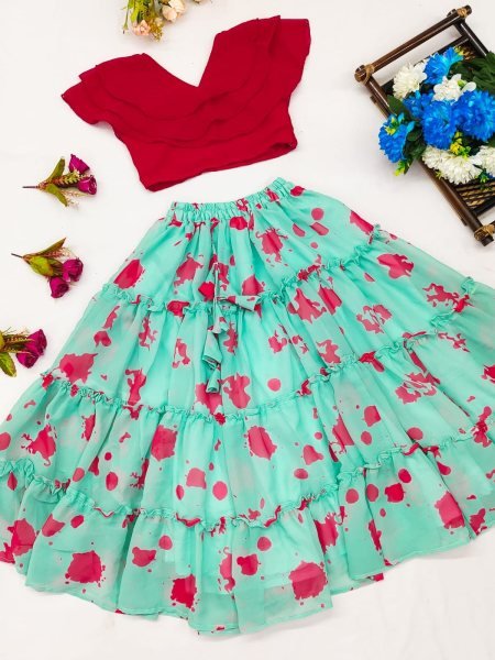 Trending Digital printed Work  Stitched Lahenga -Blouse  Girls Wear