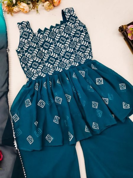 Trending  Embroidered with Beautiful Cut-Work  Stitched  Top - Palazzo with Dupatta For Baby Girl  Girls Wear