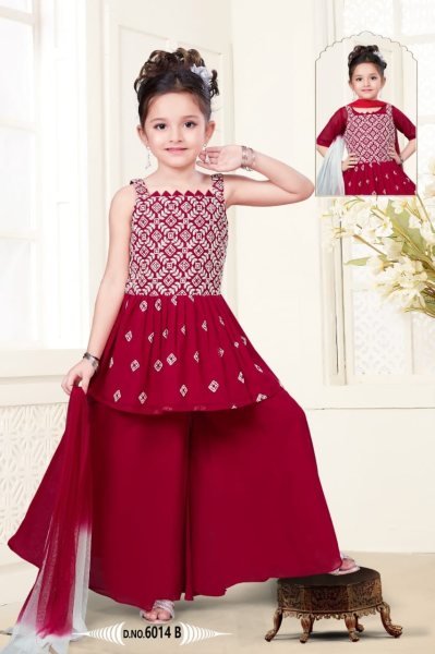 Trending  Embroidered with Beautiful Cut-Work  Stitched  Top - Palazzo with Dupatta For Baby Girl  Girls Wear