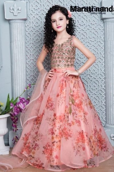 Trending Fancy Style Digital Print With Beautiful Embroidered   Work  Stitched Kids Lahenga -Blouse with Dupatta         Girls Wear